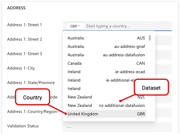 Country dropdown