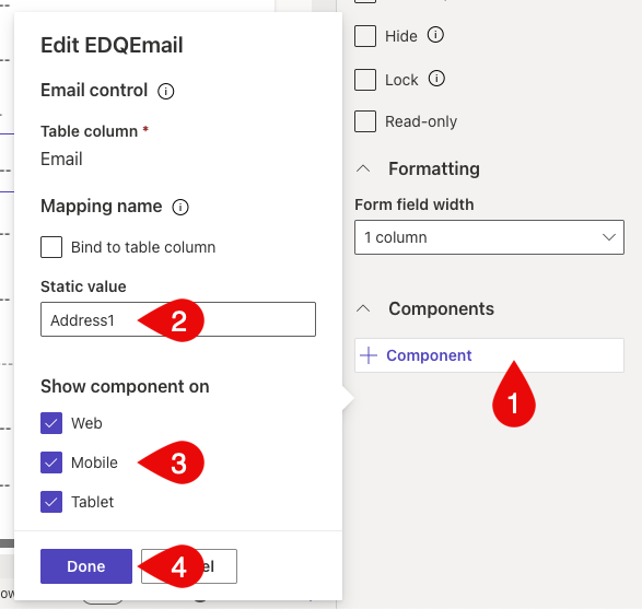 Field properties for an email field