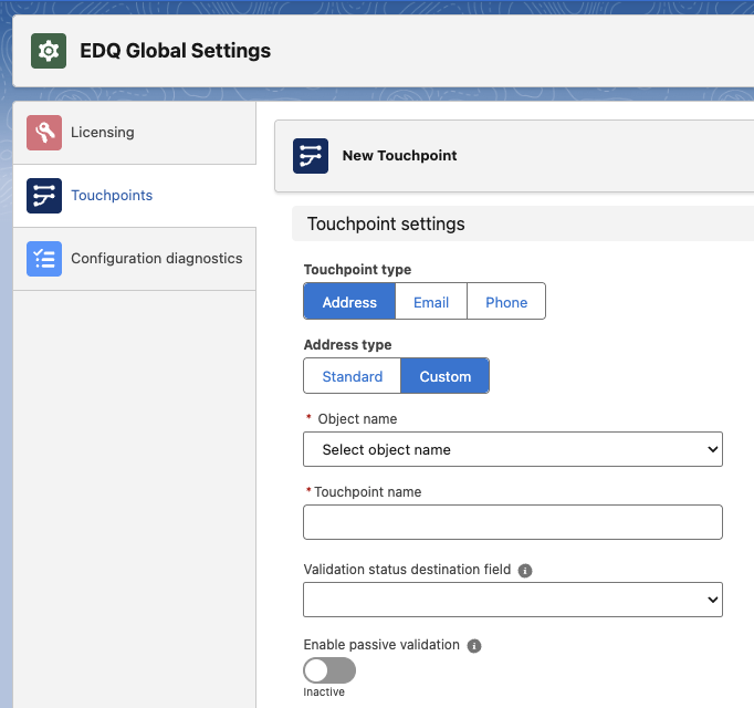 New Touchpoint modal